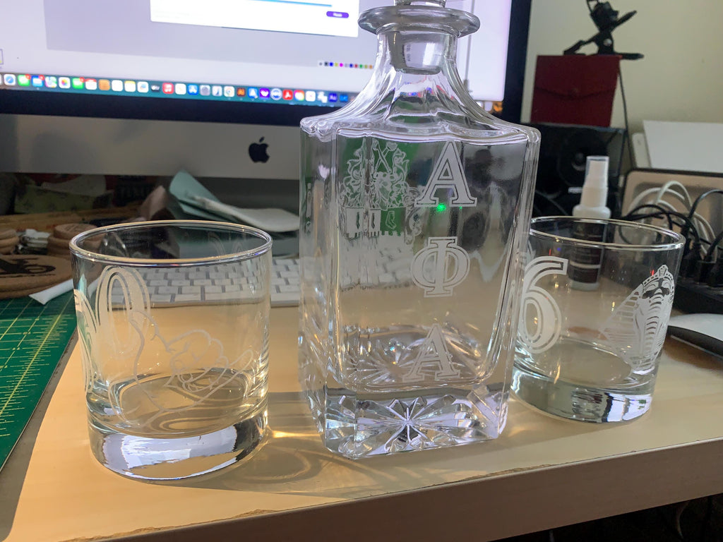 Alpha Whisky Decanter and 2 Whisky Glasses