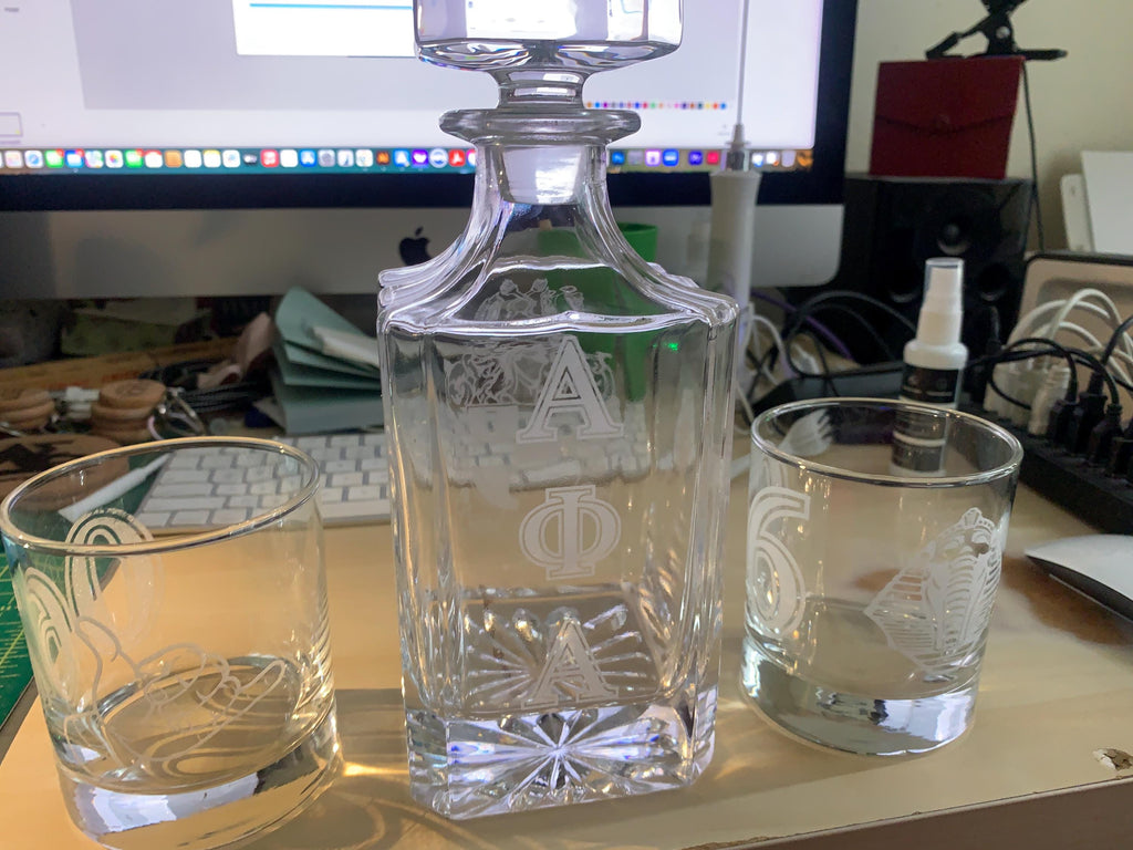 Alpha Whisky Decanter and 2 Whisky Glasses