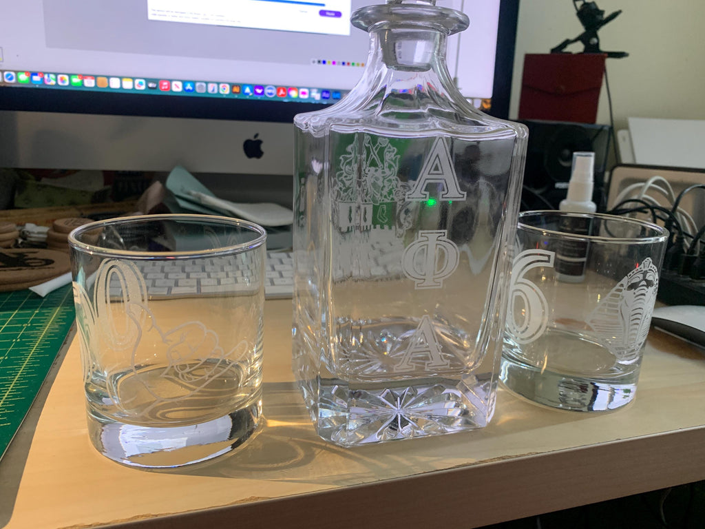 Alpha Whisky Decanter and 2 Whisky Glasses