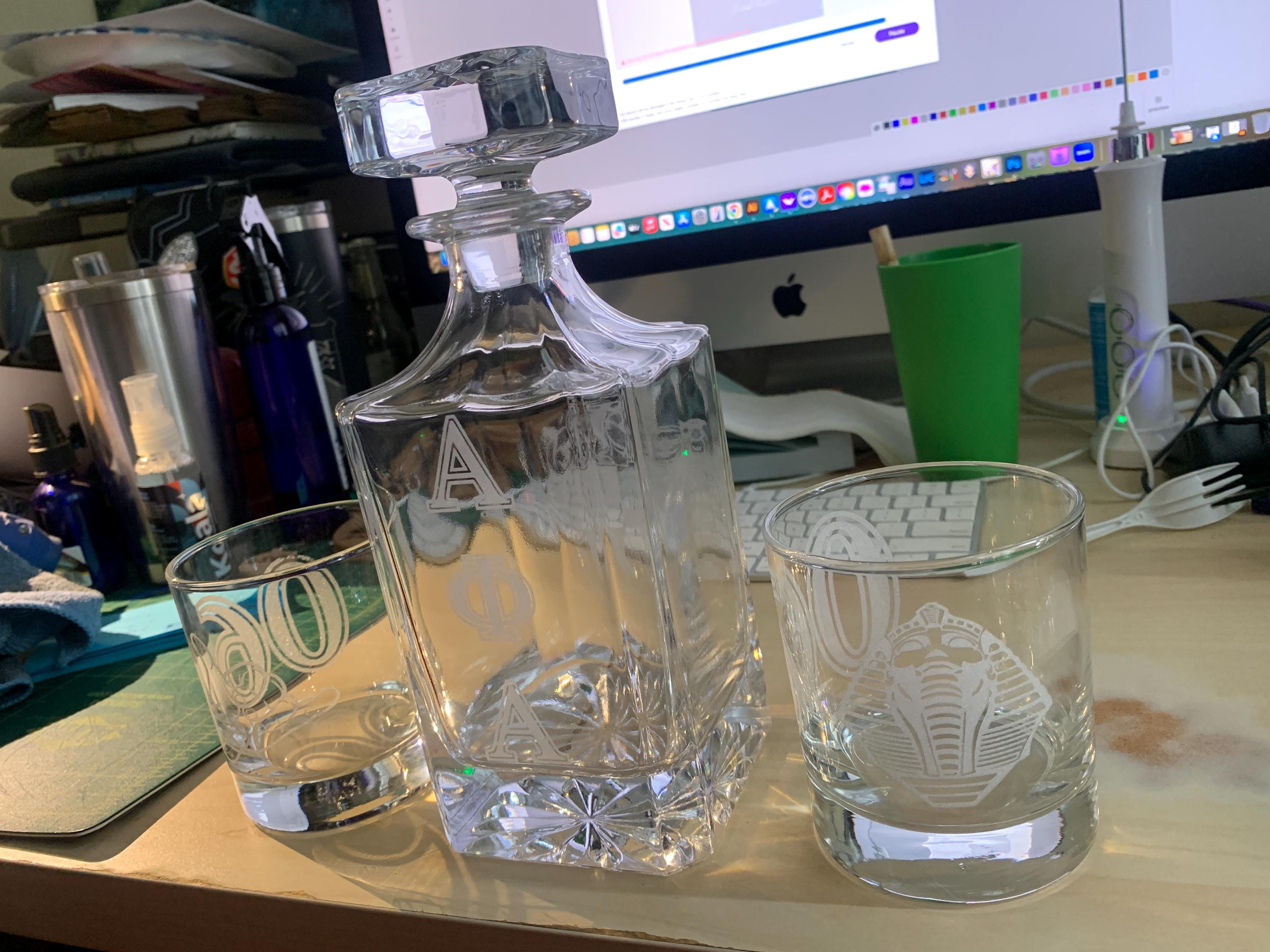 Alpha Whisky Decanter and 2 Whisky Glasses