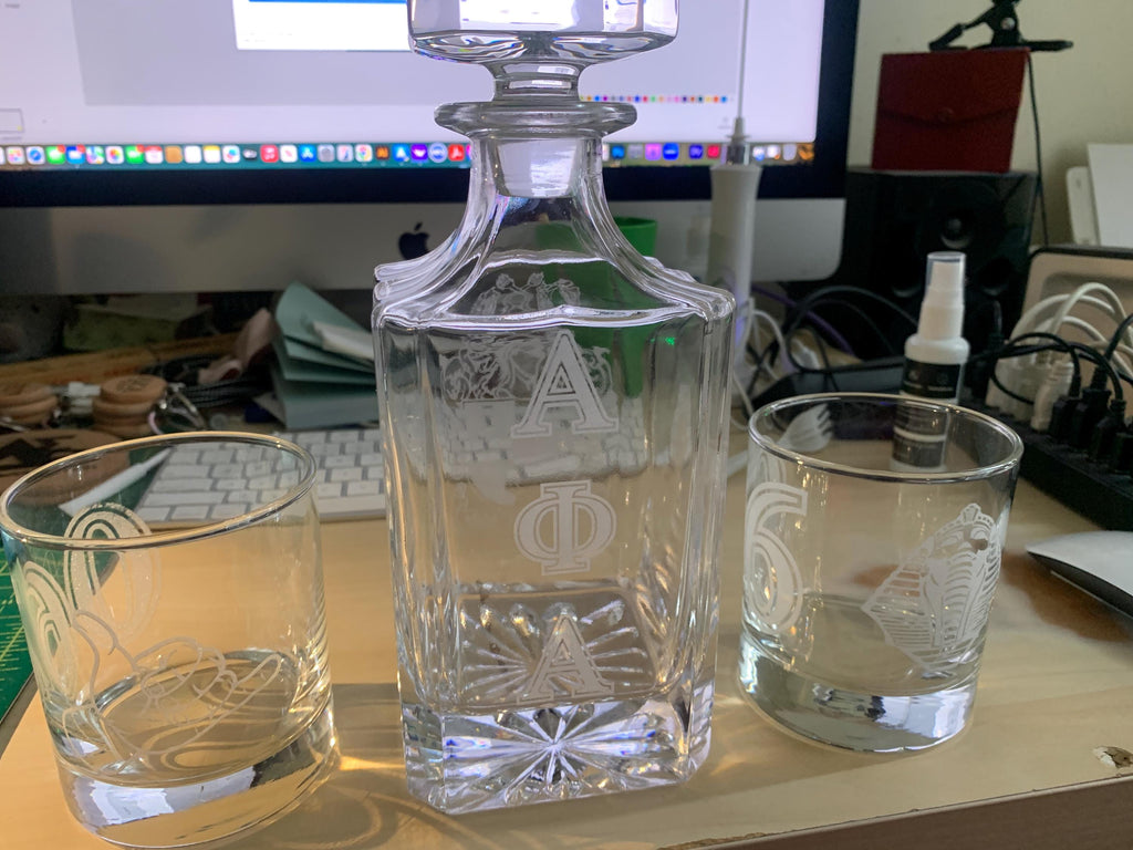 Alpha Whisky Decanter and 2 Whisky Glasses